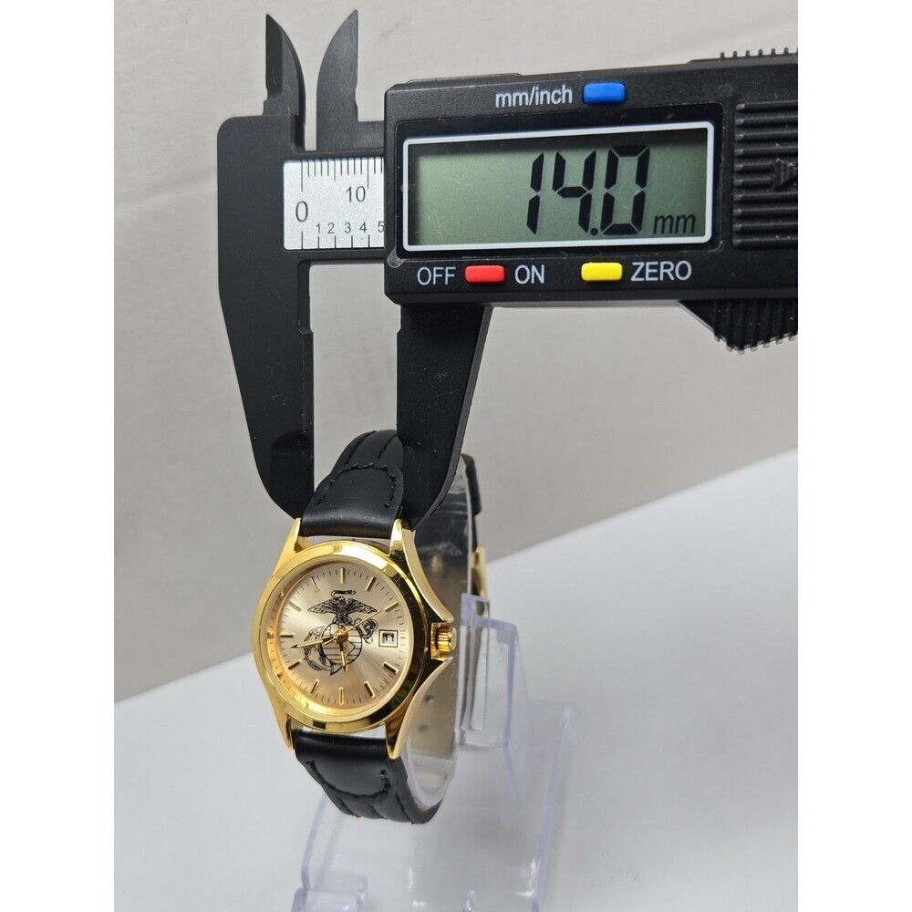 USMC Marine Corps EGA Gold Tone Womens Quartz Date Watch 29 MM Black New Battery - Picture 6 of 12